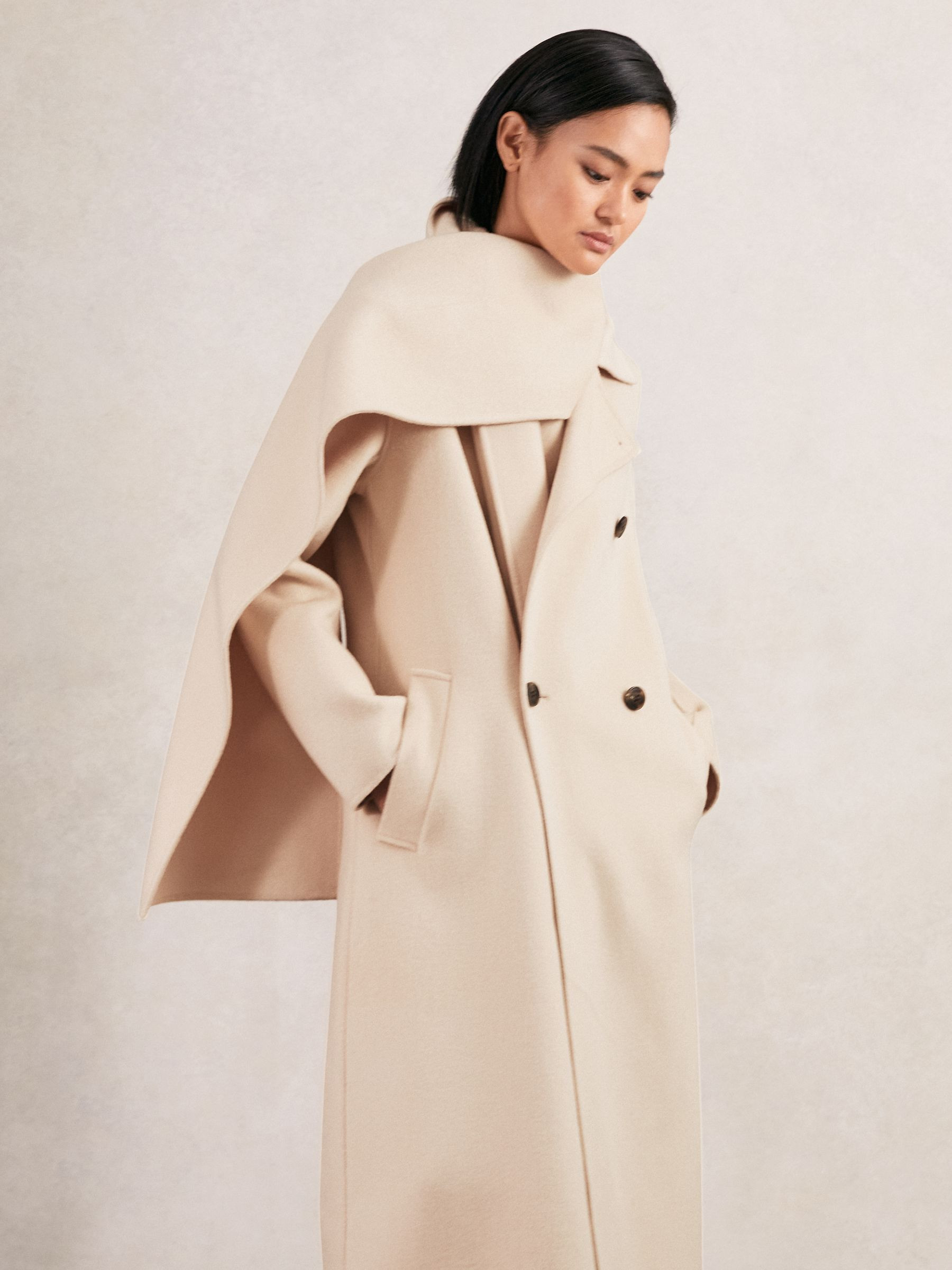 Reiss Wool-Blend Scarf Blindseam Coat in Cream - REISS | Reiss UK