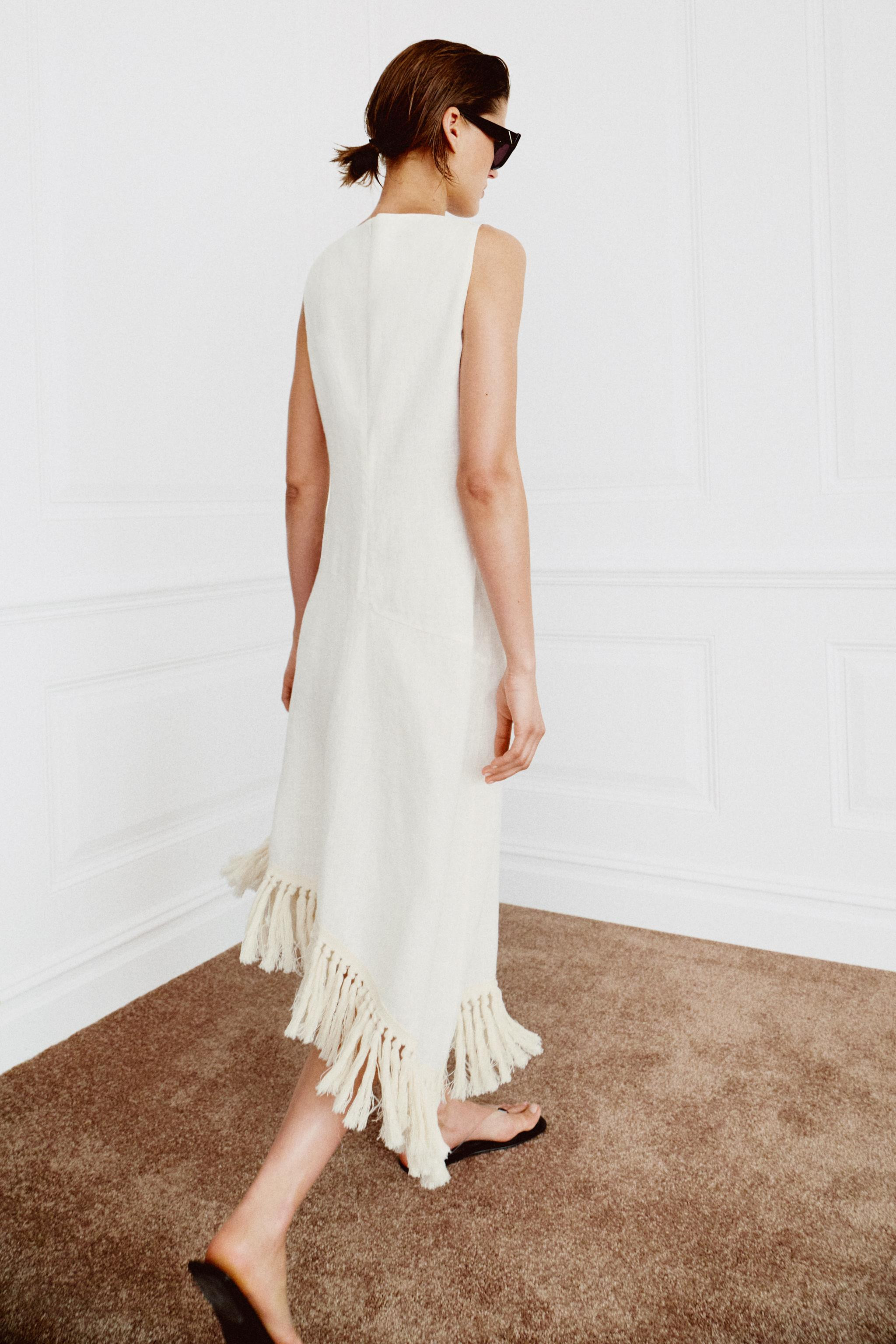 ZW COLLECTION 100% LINEN FRINGED DRESS | Zara UK