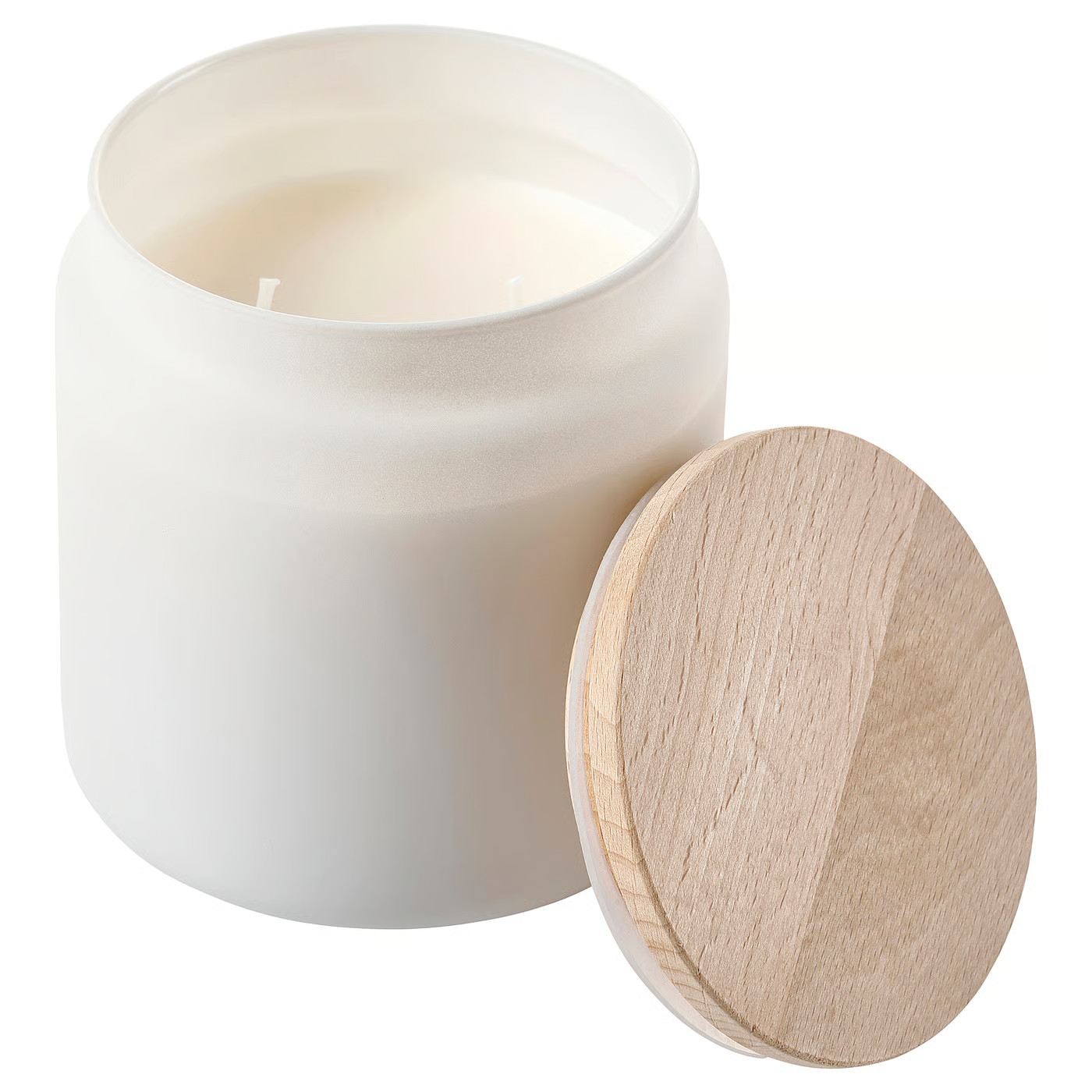 FRAMFÄRD Scented cndl in glass w lid/2 wicks, Fresh linen/white frosted glass, 70 hr | IKEA US