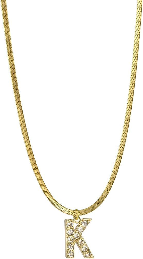 CEEAL Dainty Initial Necklaces for Women Girls,18k gold plated Herringbone Chain Necklace Simple ... | Amazon (US)