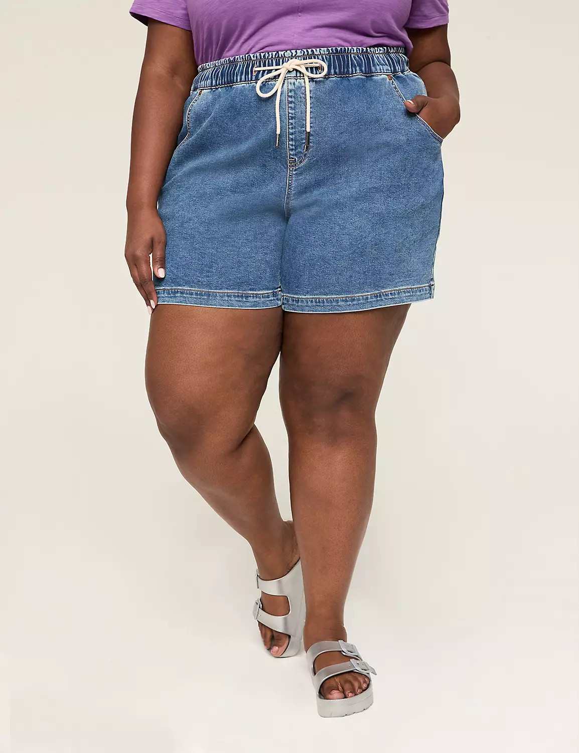 Pull-On Knit Denim Shorts - 5.5" Inseam | Lane Bryant (US)