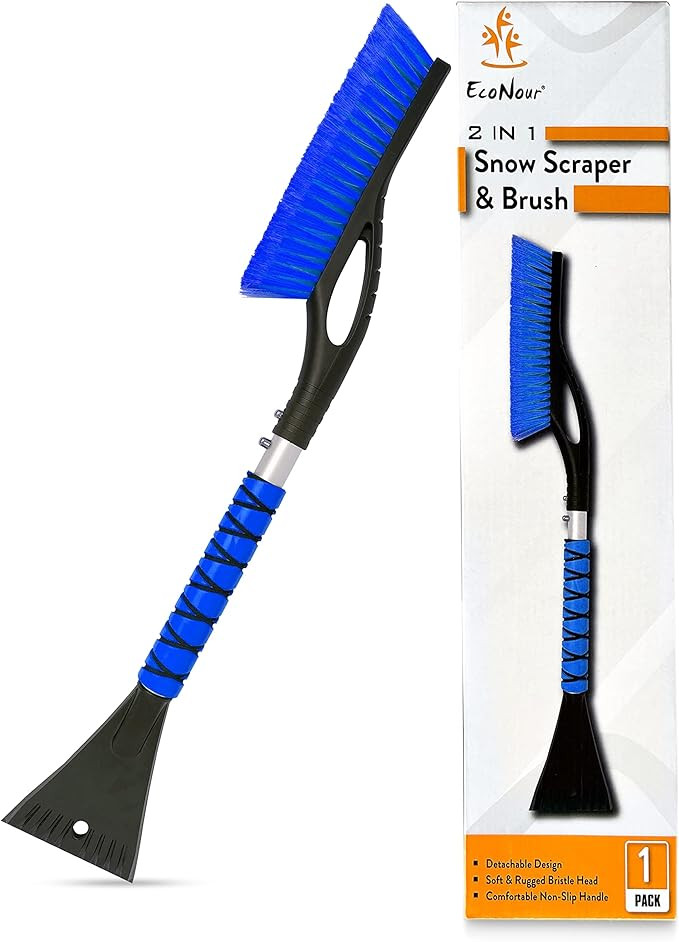 EcoNour 27" Aluminum Car Snow Scraper and Brush (Blue) | Weaved Bristle Head with Metal Body Ice ... | Amazon (US)