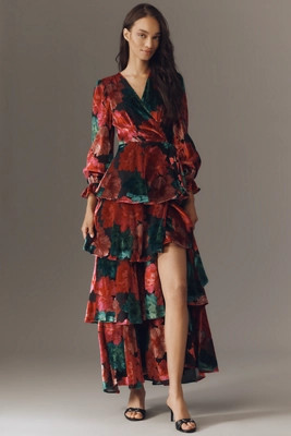 Hutch Wrap Ruffle Velvet Maxi Dress | Anthropologie (US)