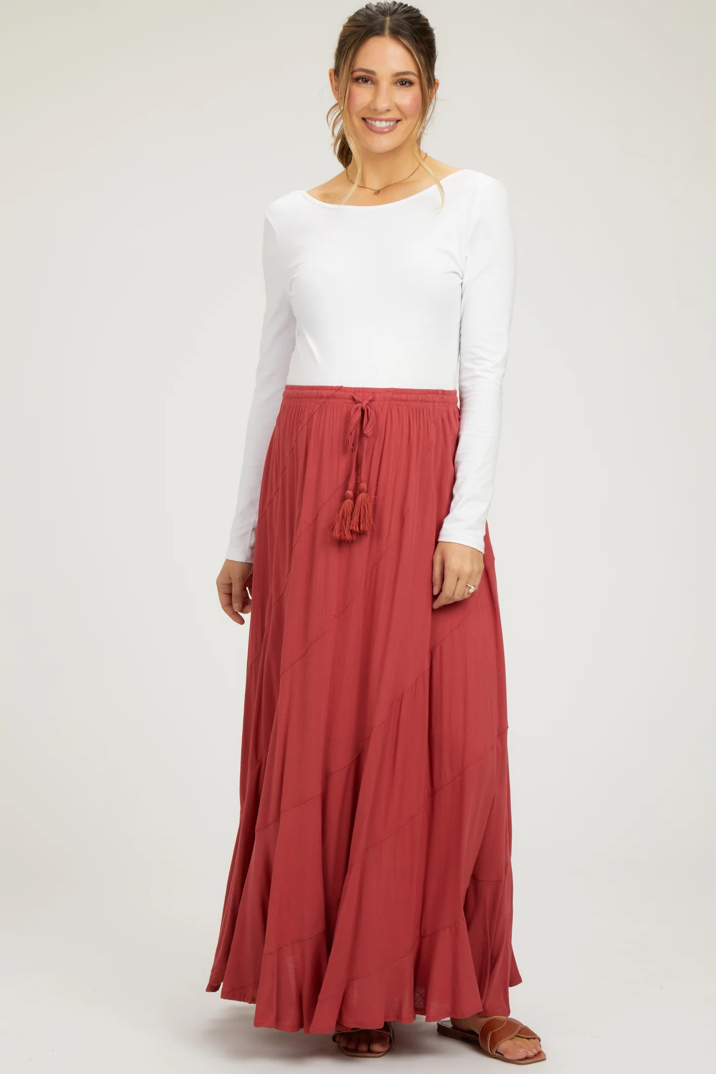 Red Tassel String Maternity Maxi Skirt | PinkBlush Maternity