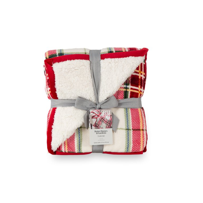 Better Homes & Gardens  Printed Reverse Faux  Shearling Adult Throw, 50” x 60”,  Red Walden P... | Walmart (US)