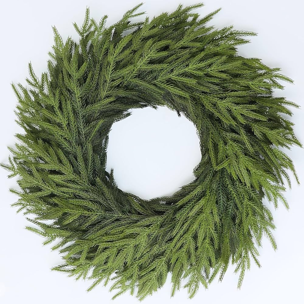 24" Real Touch Norfolk Pine Wreath for Front Door, Artificial Christmas Wreaths Faux Pine Needles... | Amazon (US)
