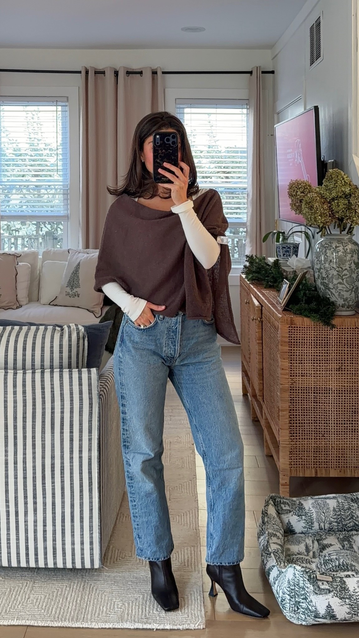 [12/11/25] love this simple + chic look for colder days | boots are Tony Bianco, Shawl is size small from GreyBandit (code viv15) + linking others!! and jeans are Agolde 90's Pinch Waist Straight Jean in color Infinite size 25 (usually 24) and they loosen easily, so I’d say get true to size unless you’re okay with them being a little baggy!  (linking styles in stock)

#LTKgrwm #LTKSeasonal #LTKPetite