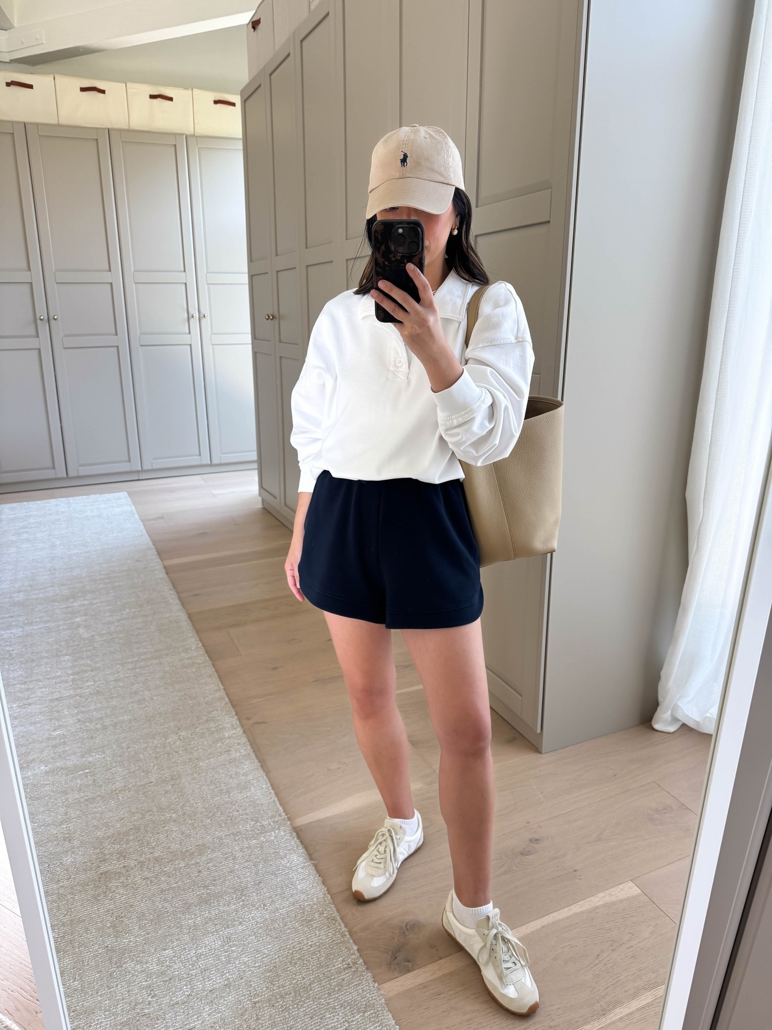 Off duty mom outfit. Weekend outfit idea

Gap sweatshirt small
Everlane box cut tee medium
Varley shorts small
Amazon socks
Bimba Y Lola sneakers 5 - run big. 
The Row tote medium 
Polo Ralph Lauren hat
Dorsey James necklace 15”
Dorsey Maxwell earrings medium

Summer outfits, athleisure, petite style

#LTKmomlife #LTKootd #LTKPetite