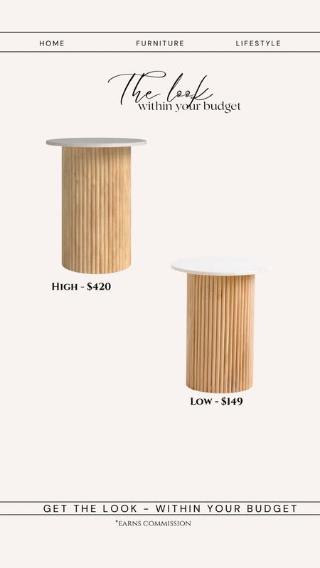 Splurge or save. Fluted side table white oak. Marble top side table round. Get the look for less. 

#LTKhome #LTKsalealert