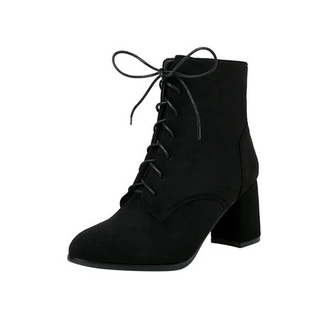 Hvyes Women High Heel Bootie Winter Warm Lightweight Pointed Toe Casual Solid Color Lace Up Ankle Bo | Walmart (US)