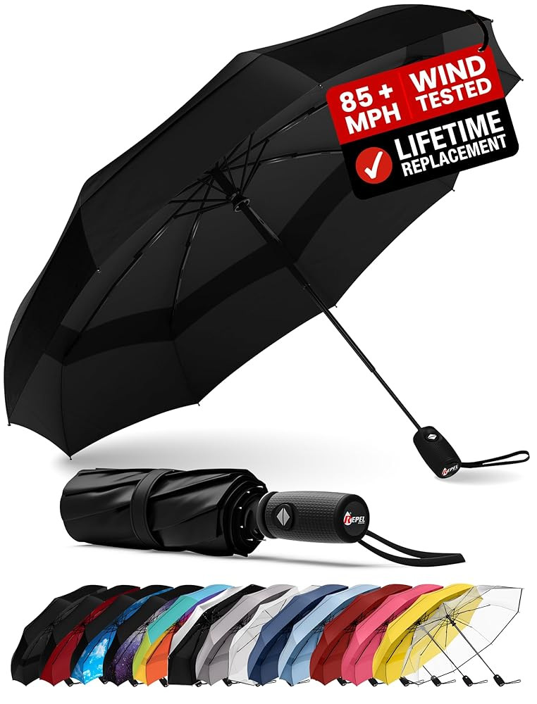 REPEL Windproof Travel Umbrella - Compact & Withstands Winds up to 85MPH , Strongest Premium Auto... | Amazon (US)