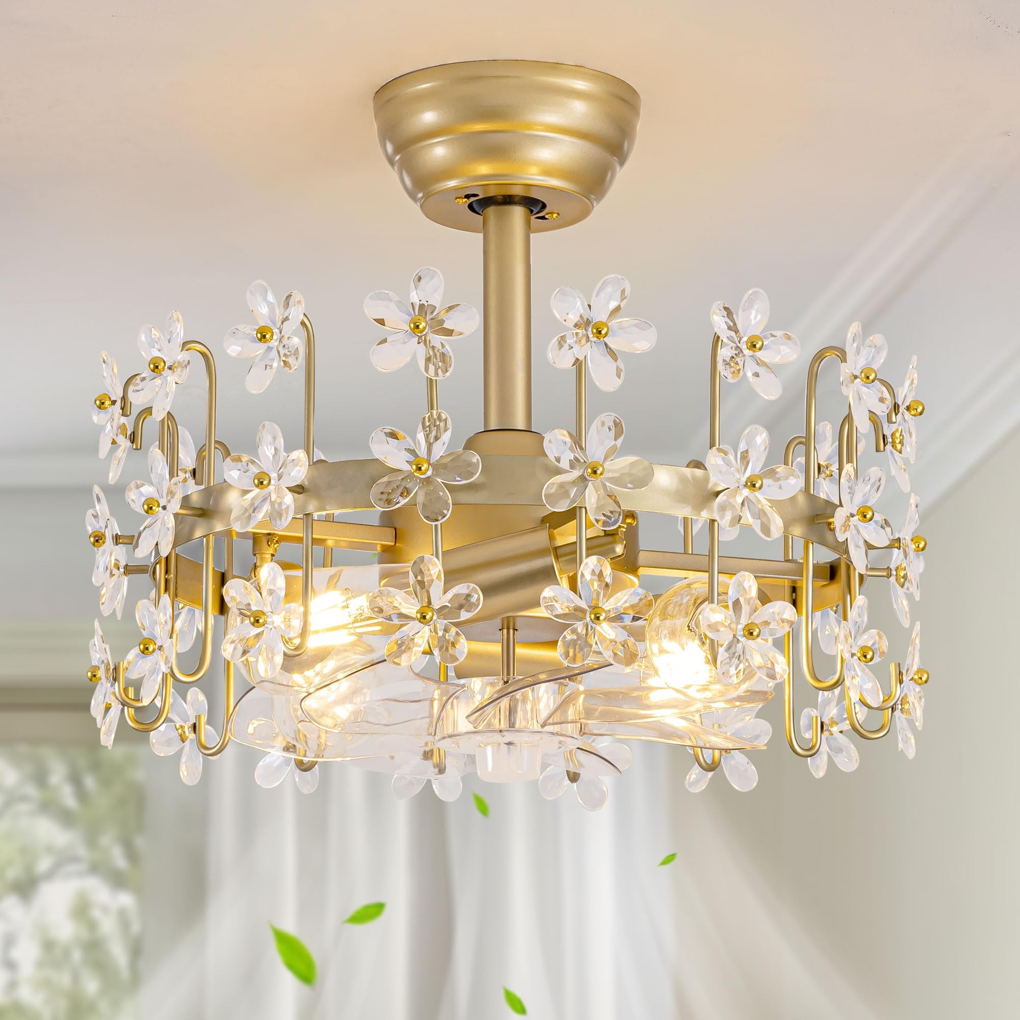 Modern Gold Crystal Fandelier Ceiling Fans with Lights and Remote,Chandelier Fan for Girl's Bedro... | Amazon (US)