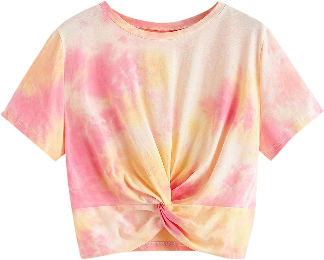 SweatyRocks Women's Twist Front Cut Out Short Sleeve Crop Top T-Shirt | Amazon (US)