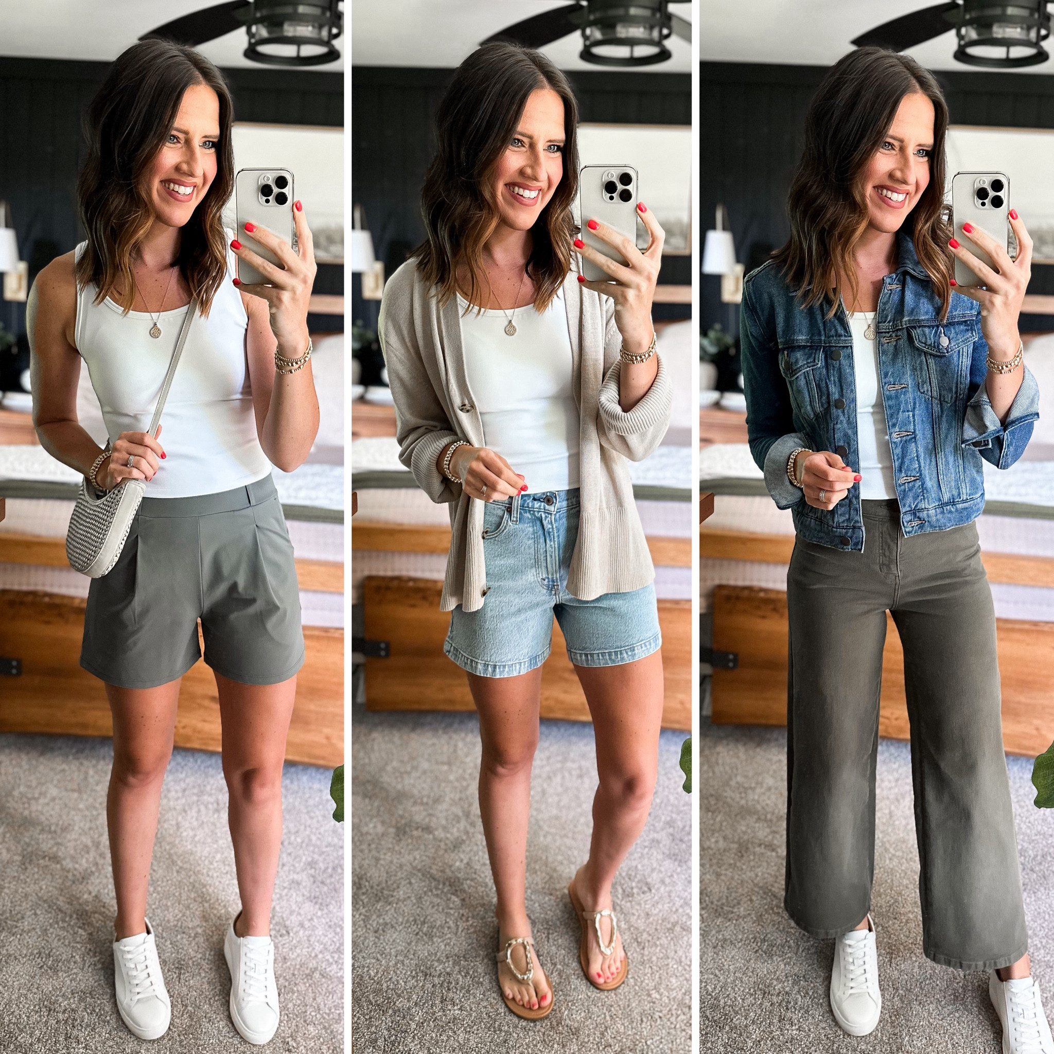 Summer Capsule Wardrobe - White Tank 

Tank - small 
Green shorts - small
Linen cardigan - small tall
Denim shorts - size 26 
Denim jacket - small
Green pants - size 26 


#LTKFindsUnder50 #LTKStyleTip #LTKFindsUnder100