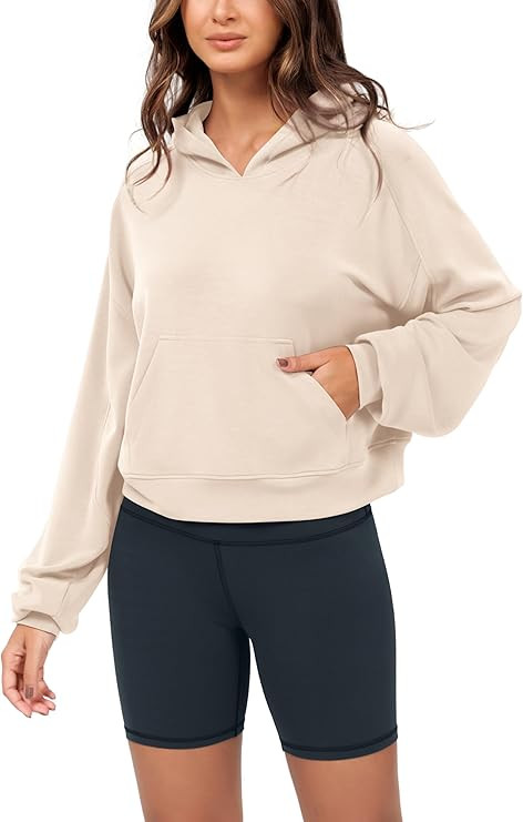 ODODOS Modal Soft Long Sleeve Cropped Hoodie for Women Oversized Pullover Sweatshirts with Pocket | Amazon (US)