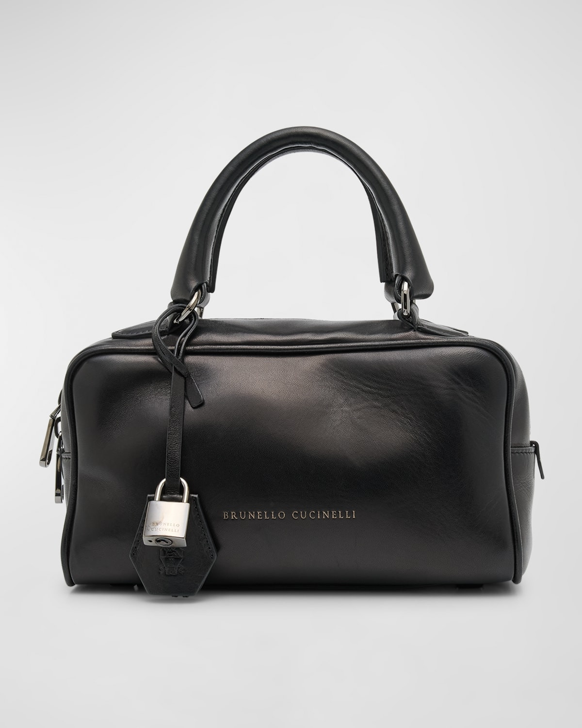 Medium Boston Glossy Leather Top-Handle Bag | Neiman Marcus