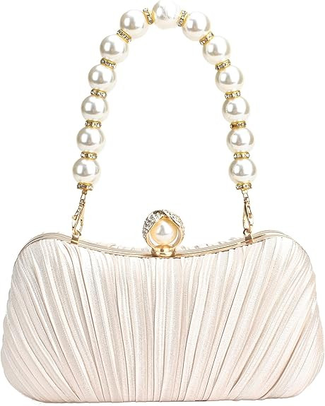 Clutch Purse Satin Pearl Evening Bag Handbag Chain Strap Shoulder Bag | Amazon (US)