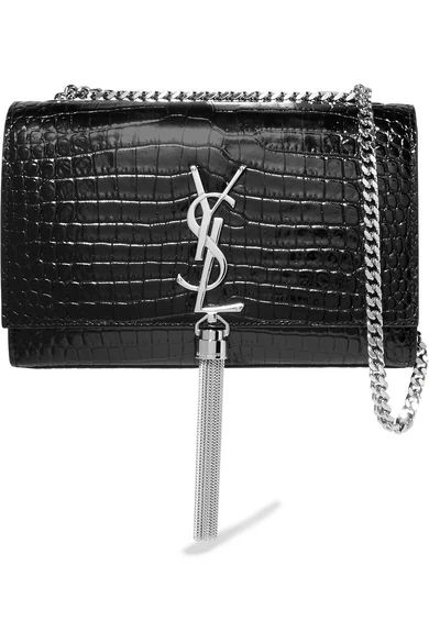 Saint Laurent - Monogramme Kate Croc-effect Leather Shoulder Bag - Black | NET-A-PORTER (US)