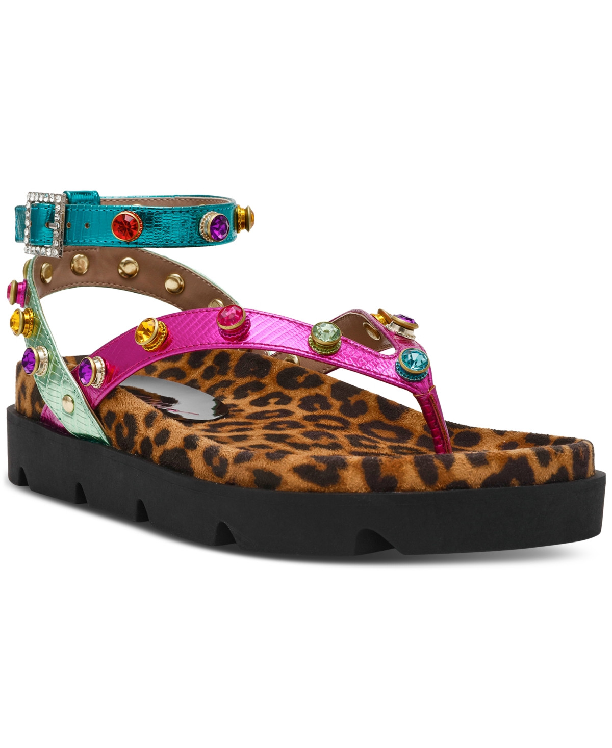 Betsey Johnson Women's Conley Gemstone Platform Footbed Sandals - Bright Metallic Multi | Macy's