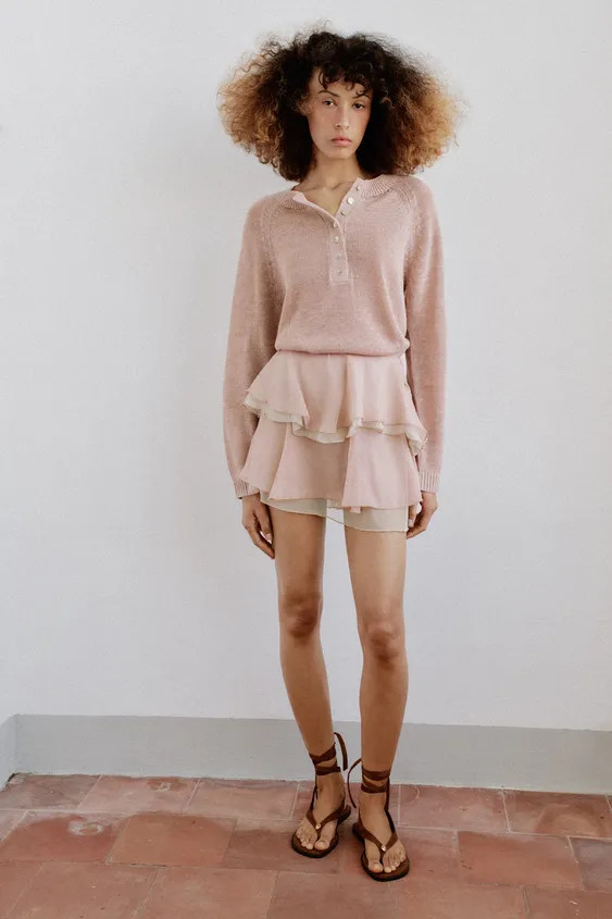 Round neck jumper with long sleeves. Front button fastening and ribbed trims. | Zara UK