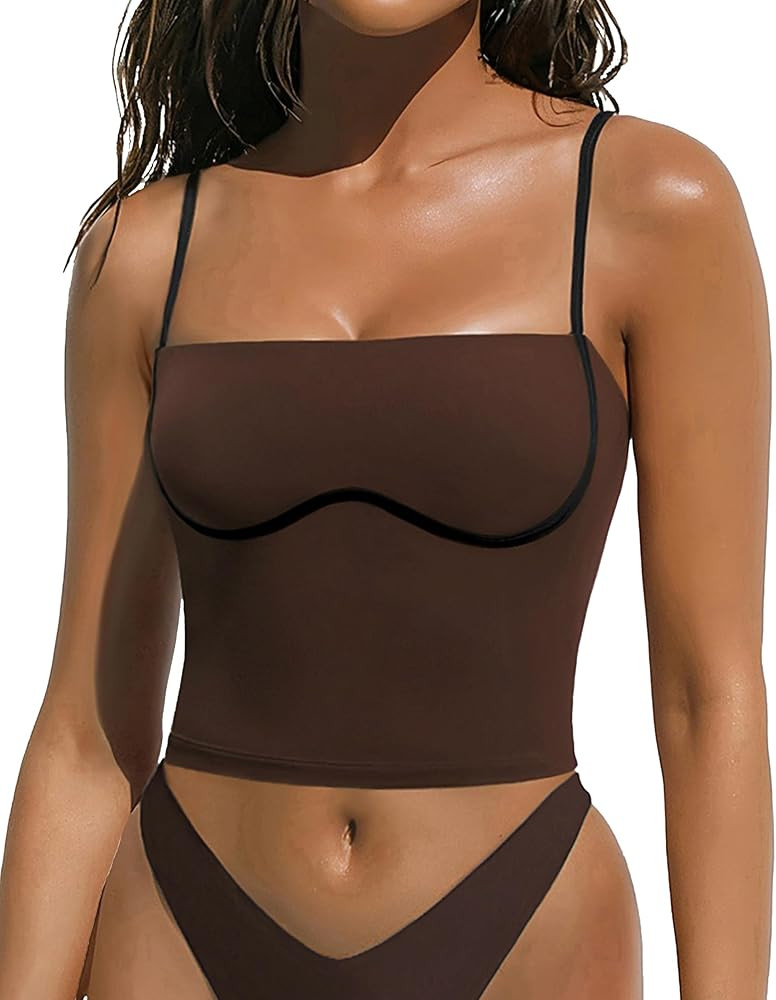 OMKAGI Womens Workout Tank Tops Adjustable Strap Longline Sports Bra Padded Sleeveless Top | Amazon (US)