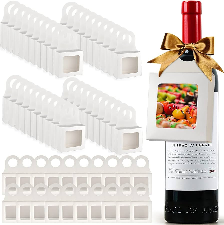 60 Pieces Kraft Paper Wine Bottle Box with Window Hanging Foldable Wine Boxes Gift Boxes Empty Wi... | Amazon (US)