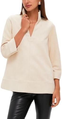Women's Faux Suede Tunic Tops V Neck 3/4 Sleeve Stand Collar Shirts Dressy Trendy Blouses Casual ... | Amazon (US)