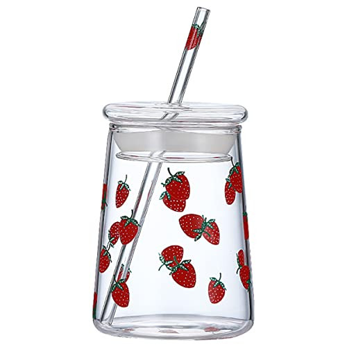 JHNIF 18 Oz Lovely Strawberry Clear Glass Tumbler with Lid and Straw. | Amazon (US)