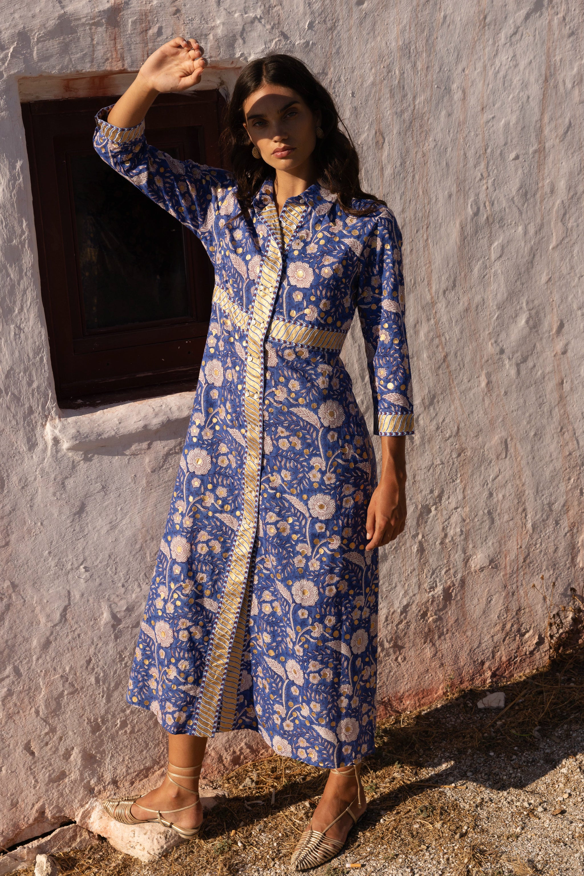 Shirt Dress Maxi- Carolina Cobalt | Oliphant Design