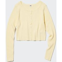 Uniqlo - Cotton Cropped Crew Neck Cardigan - Yellow - M | UNIQLO (UK)