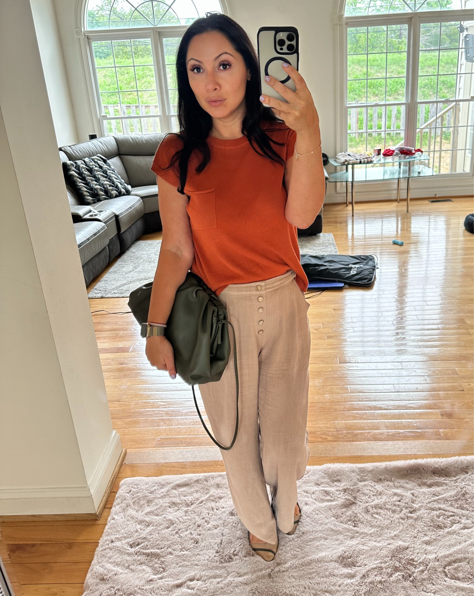 This outfit showcases a beautiful blend of earthy tones, perfect for the fall season. The rich, rust-colored top brings warmth and vibrancy, reminiscent of autumn leaves, while the soft, beige pants add a touch of understated elegance. Together, they create a balanced and harmonious look that captures the essence of fall's natural palette. The earthy colors not only exude a cozy and inviting vibe but also make for a versatile and stylish ensemble that can be dressed up or down. Paired with neutral accessories and minimalistic makeup, this outfit is a celebration of the season's beauty and a perfect example of how to seamlessly incorporate fall hues into a chic, everyday look.

#LTKFindsUnder50 #LTKSeasonal #LTKStyleTip