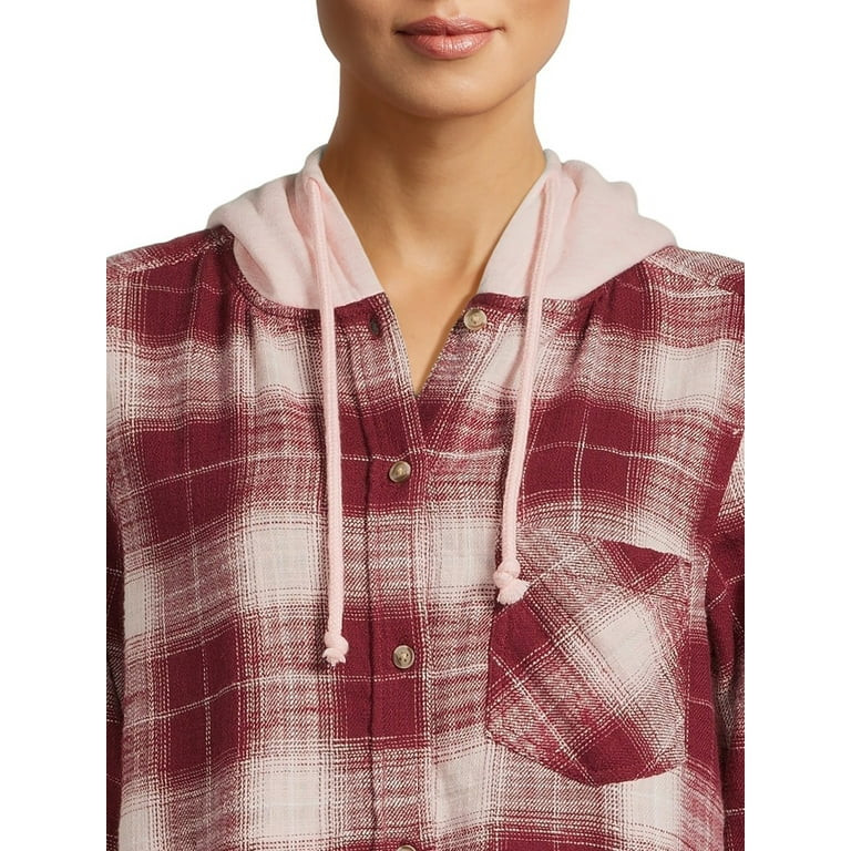 Time and Tru Women's Button Down Hooded Flannel Shirt, Sizes XS-3XL | Walmart (US)
