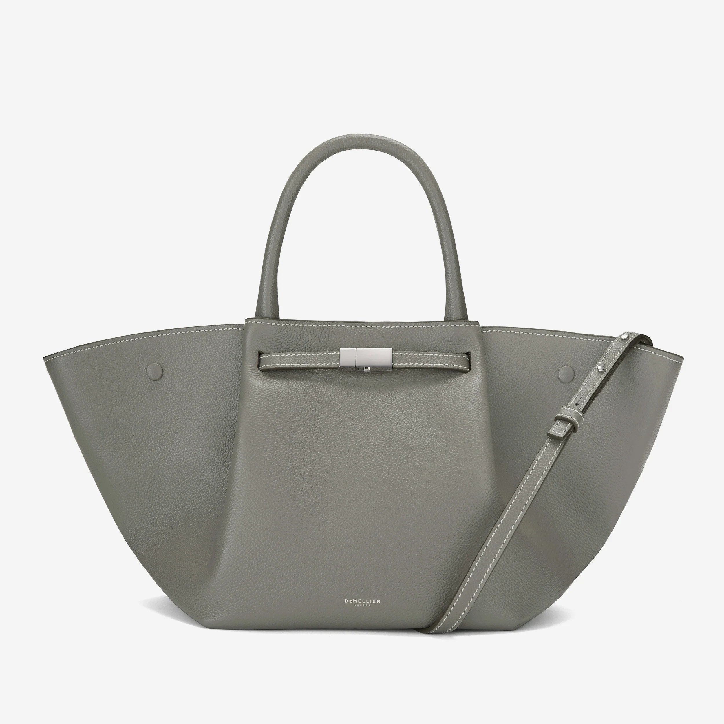The Midi New York | Stone Grey Small Grain Ecru Stitching | DeMellier | DeMellier