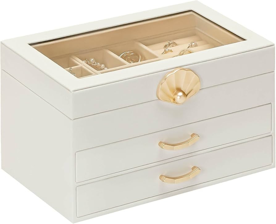 Jewelry Box with Glass Lid | Jewelry Organizer with Drawer for Necklaces, Earrings, Rings, Bracel... | Amazon (US)
