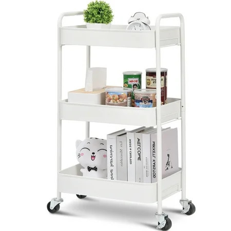 KK KINGRACK 3-Tier Rolling Cart, Metal Utility Cart with Wheels ,Office School Organizer, White | Walmart (US)