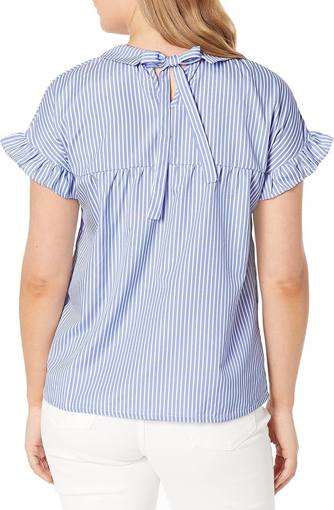 SheIn Women's Striped Collar Blouse Short Ruffle Sleeve Babydoll Shirt Top | Amazon (US)