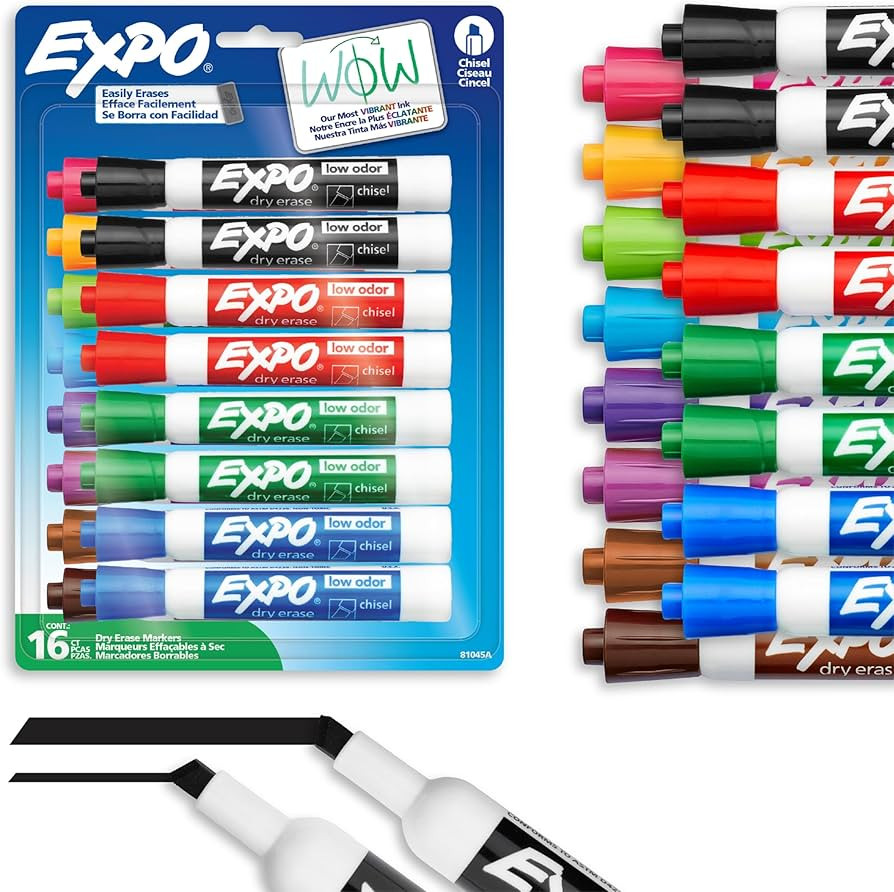 EXPO Dry Erase Markers, Whiteboard Markers with Low Odour Ink, Chisel Tip, Assorted Colours, 16 C... | Amazon (CA)