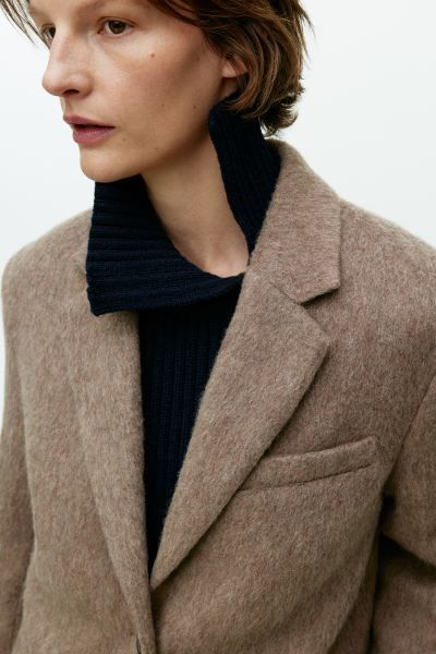 Brushed Wool Blazer - Dark Beige - Ladies | H&M GB | H&M (UK, MY, IN, SG, PH, TW, HK)