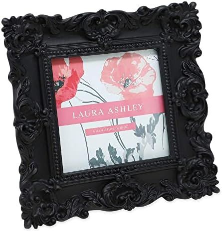 Laura Ashley 4x4 Black Ornate Textured Hand-Crafted Resin Picture Frame with Easel & Hook for Tab... | Amazon (US)