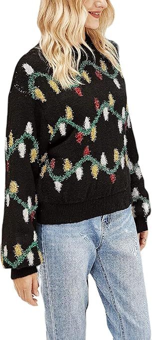 Women 's Christmas Sweaters,Funny Santa Ugly Xmas Knit Sweater Long Sleeve Sweatshirt Pullover To... | Amazon (US)
