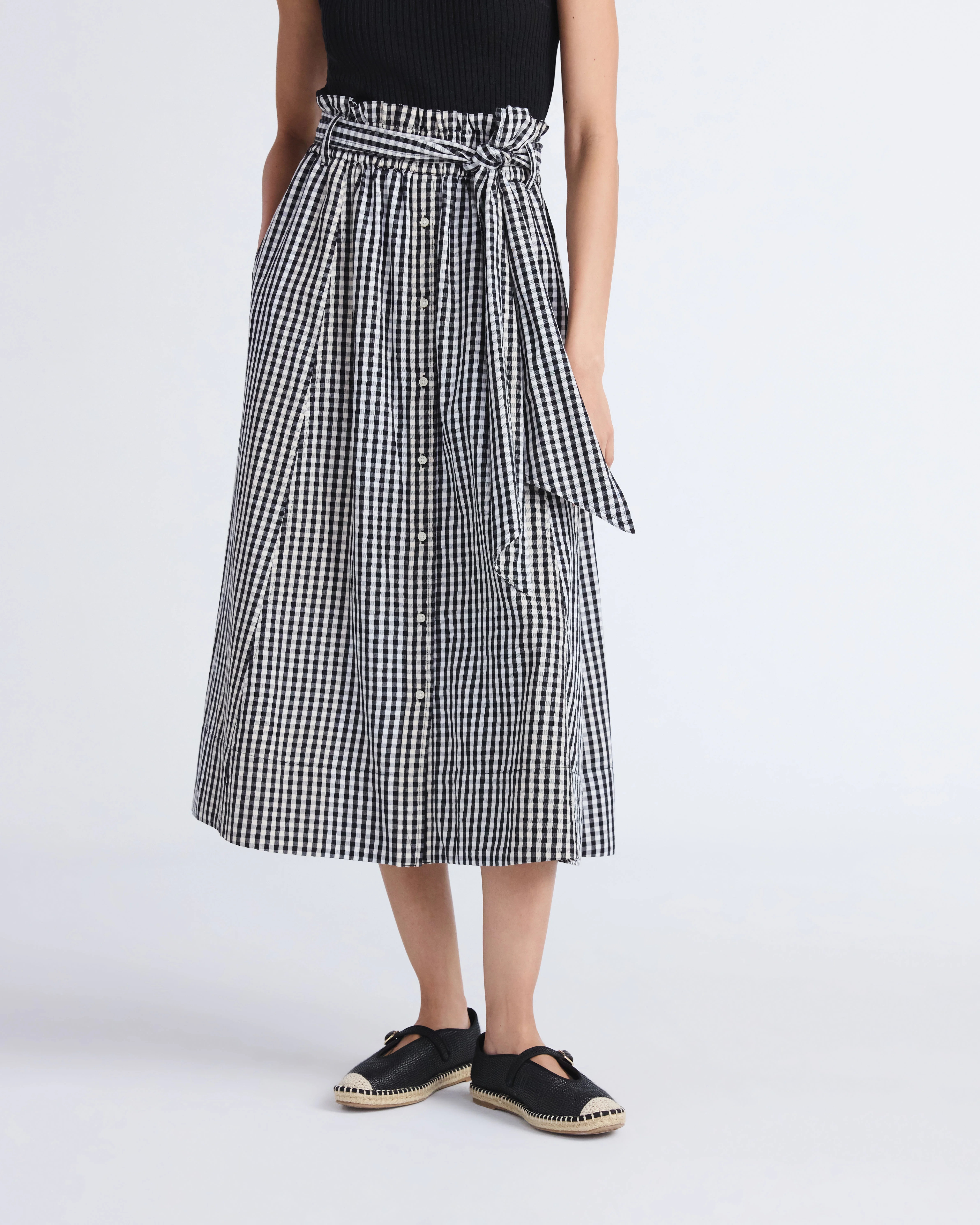 Free Assembly Women's and Women's Plus Cotton Button Front Midi Skirt with Paperbag Waist, Sizes ... | Walmart (US)