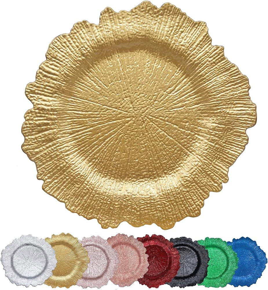 DaCakeWS Gold Reef Charger Plates 10PCS, 13inch Plastic Floral Charger Plates Wedding for Dinner,... | Amazon (US)