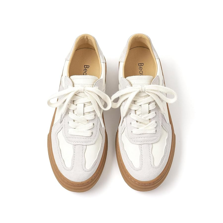 BEAU TODAY Fashion Sneakers Women,Leather Lace Up Platform OG Sneakers,Retro Comfortable Casual T... | Amazon (US)