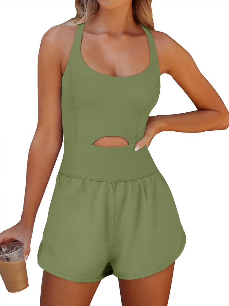 Caracilia Womens Workout Romper Running Onesie Short Athletic One Piece Jumpsuits Casual Summer O... | Amazon (US)