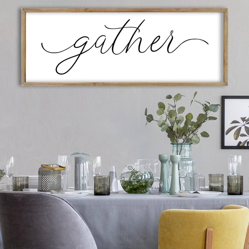FZMHASLWW Gather Sign Wall Decor 32"×12" Large Wooden Framed for Dining Room Simple Home Kitchen... | Amazon (US)