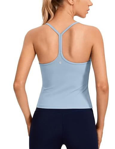 CRZ YOGA Butterluxe Womens Workout Racerback Tank Top with Built in Bra - Scoop Neck Spaghetti Strap Padded Slim Camisole Cambric Blue XX-Small | Amazon (US)