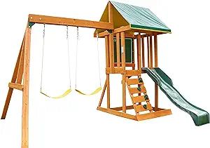 KidKraft Appleton Wooden Swing Set / Playset with Swings, Slide, Rock Wall, Chalkwall, Clubhouse ... | Amazon (US)