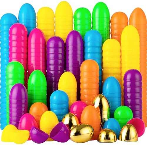 JOYIN 50PCS Plastic Easter Eggs, Empty 2.3" 44PCS Colorful with 6PCS Golden Eggs Bulk Fillable fo... | Amazon (US)