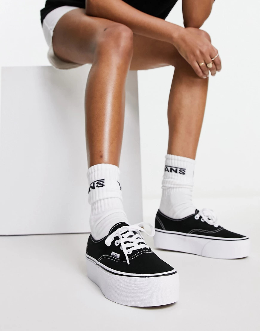 Vans Authentic Stackform Platform trainers in black and white | ASOS (Global)