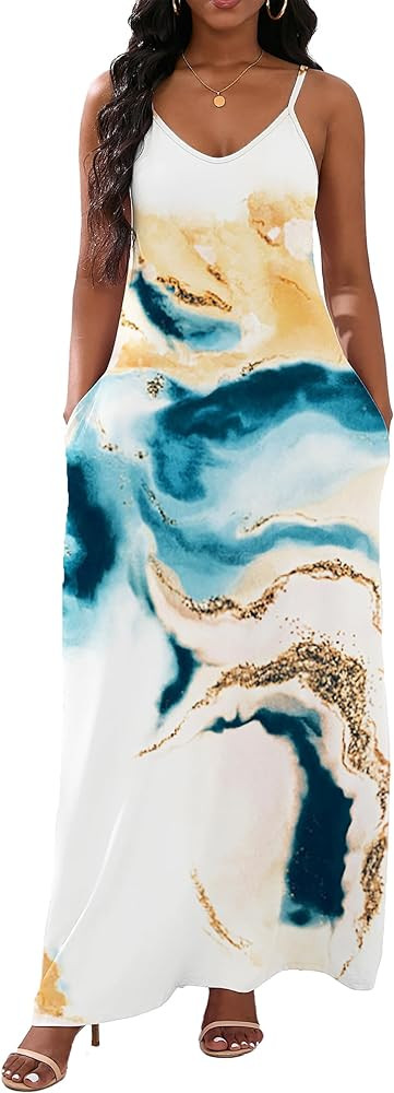 vunahzma Womens Casual Fashion Sleeveless Plus Size Loose Long Sexy Maxi Dress with Pockets | Amazon (US)